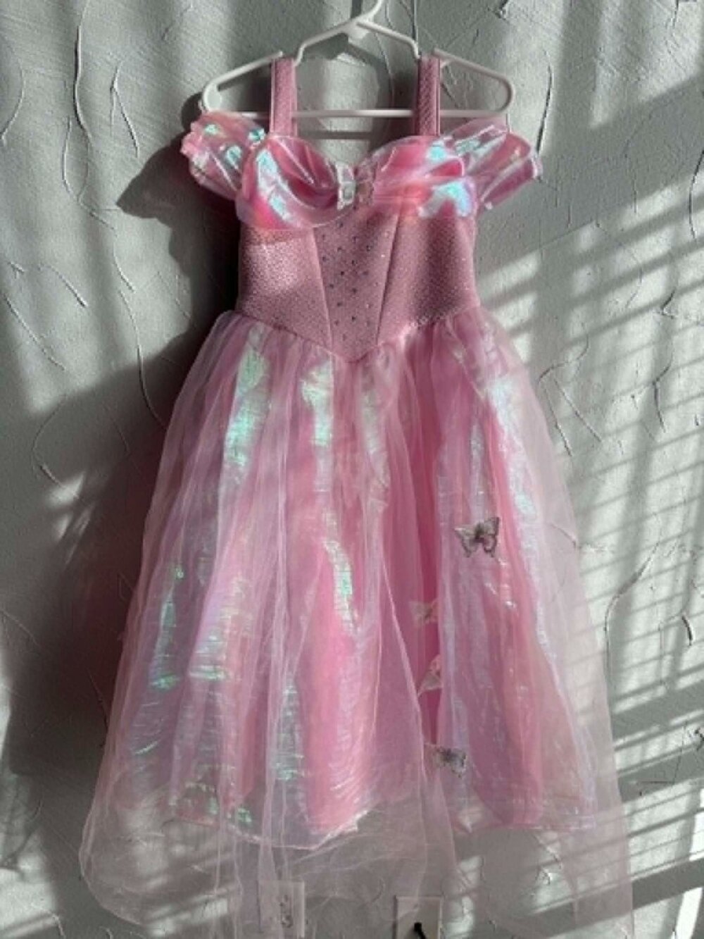 Girls Pink Princess Dress with Iridescent Overlay & Tulle Skirt | Costume Dress